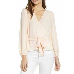 NEW Chealsea28 | Peachy pink wrap blouse Small